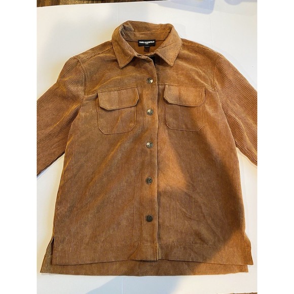 KARL LAGERFELD Paris Corduroy Logo Jacket Shirt Sz Small Pumpkin Color - Picture 4 of 4